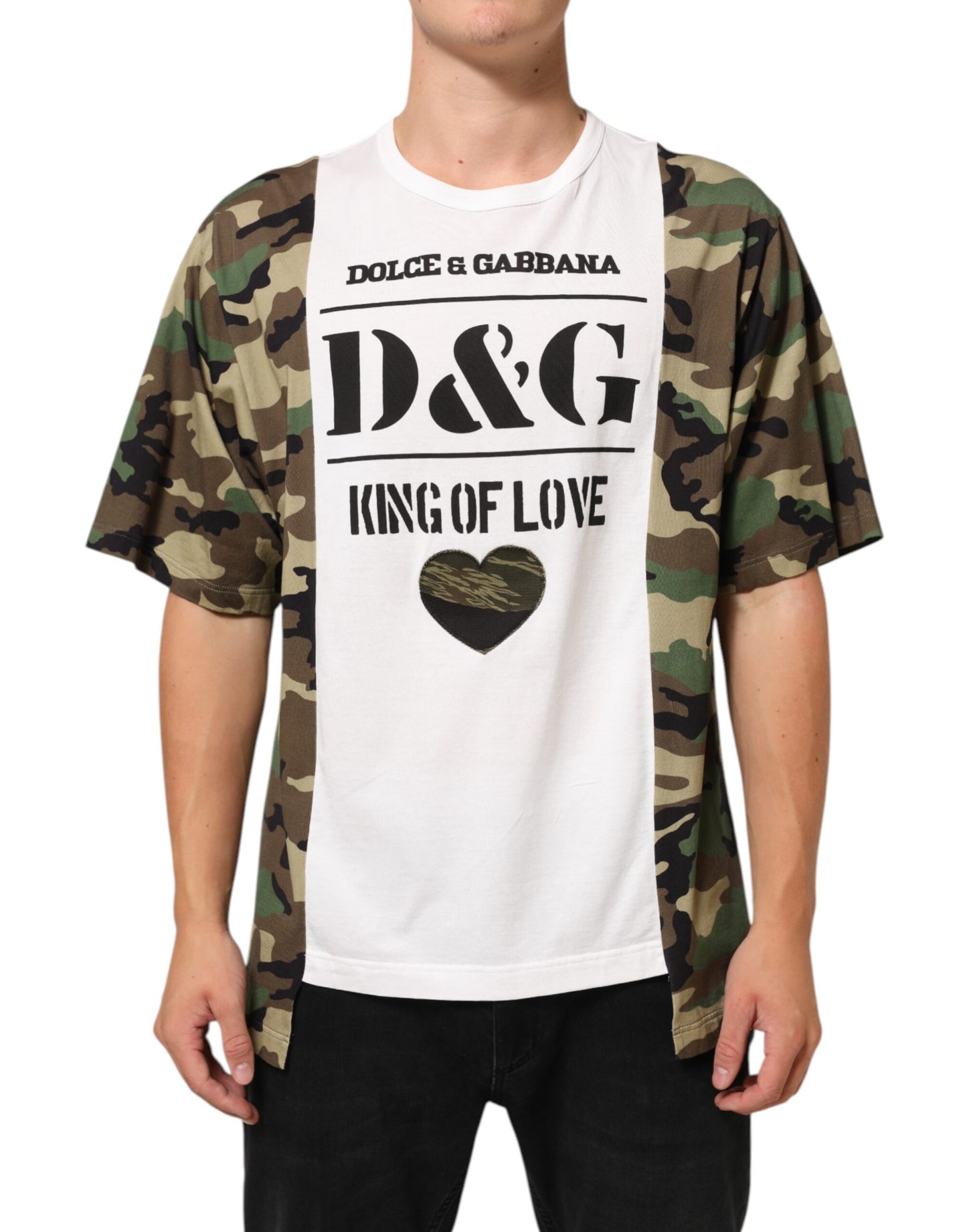 Dolce &amp; Gabbana – Weißes T-Shirt mit Camouflage-Logo und Rundhalsausschnitt für Herren