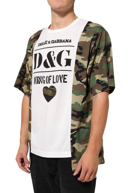 Dolce &amp; Gabbana – Weißes T-Shirt mit Camouflage-Logo und Rundhalsausschnitt für Herren