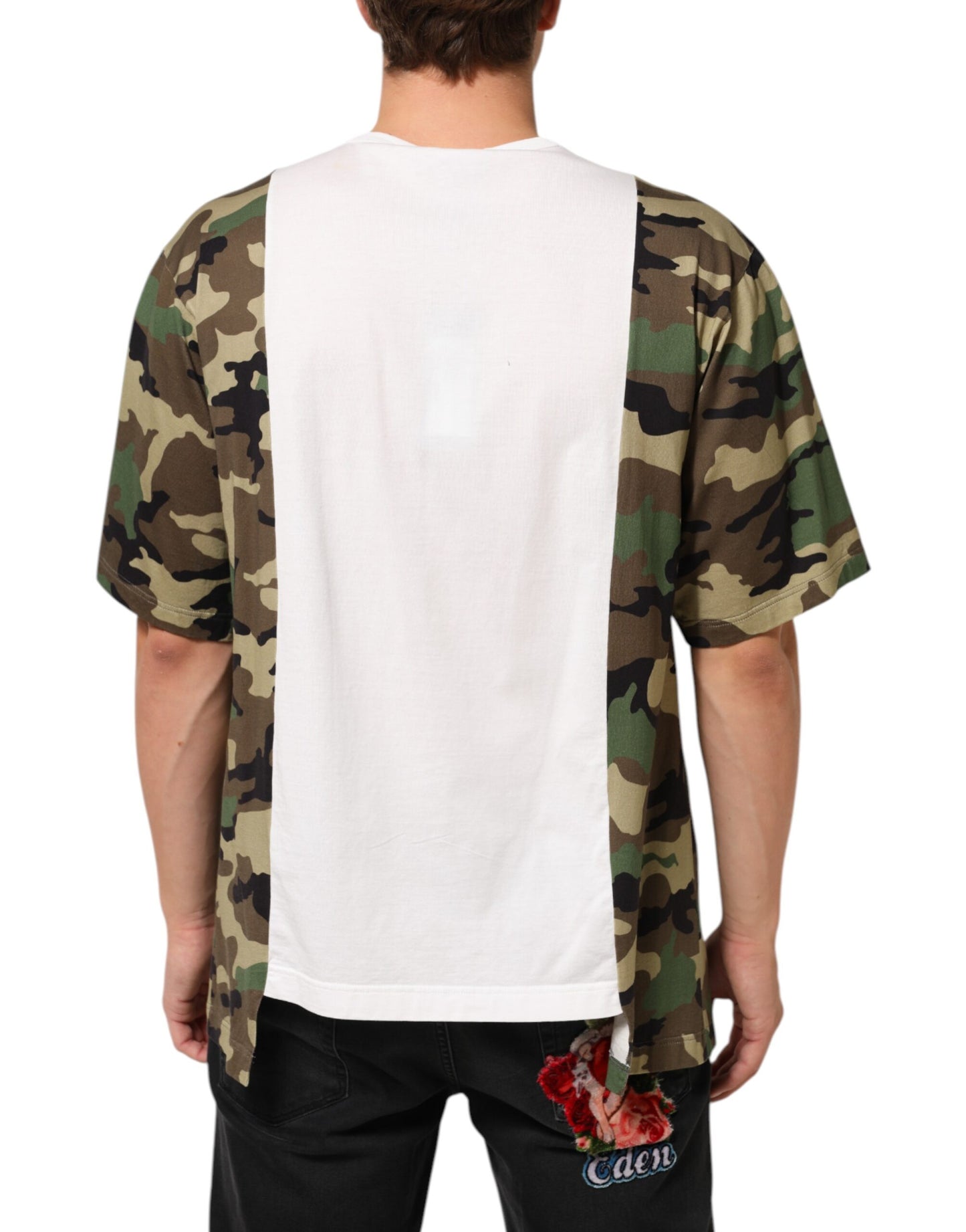Dolce &amp; Gabbana – Weißes T-Shirt mit Camouflage-Logo und Rundhalsausschnitt für Herren