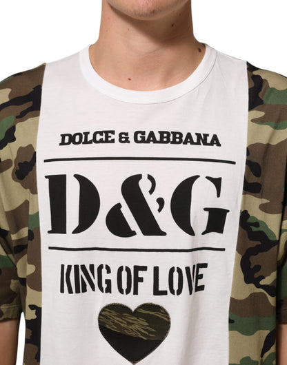 Dolce &amp; Gabbana – Weißes T-Shirt mit Camouflage-Logo und Rundhalsausschnitt für Herren