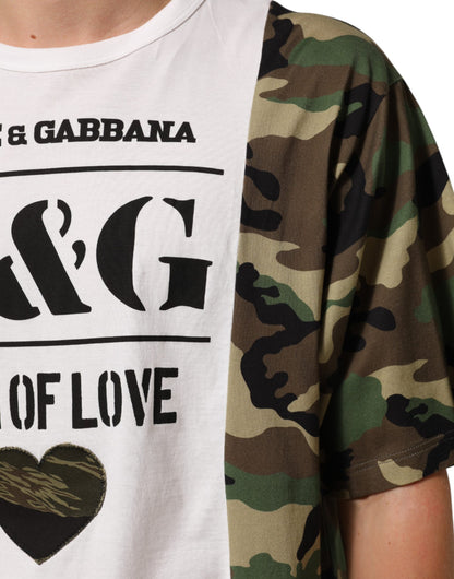 Dolce &amp; Gabbana – Weißes T-Shirt mit Camouflage-Logo und Rundhalsausschnitt für Herren