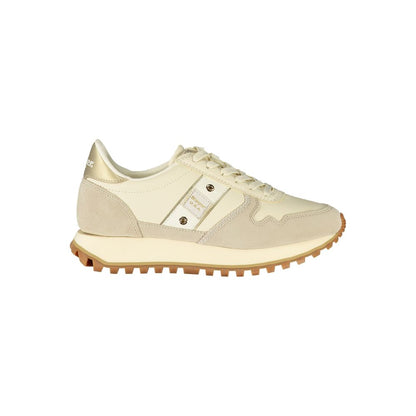 Blauer Beige Leder Damen Sneaker