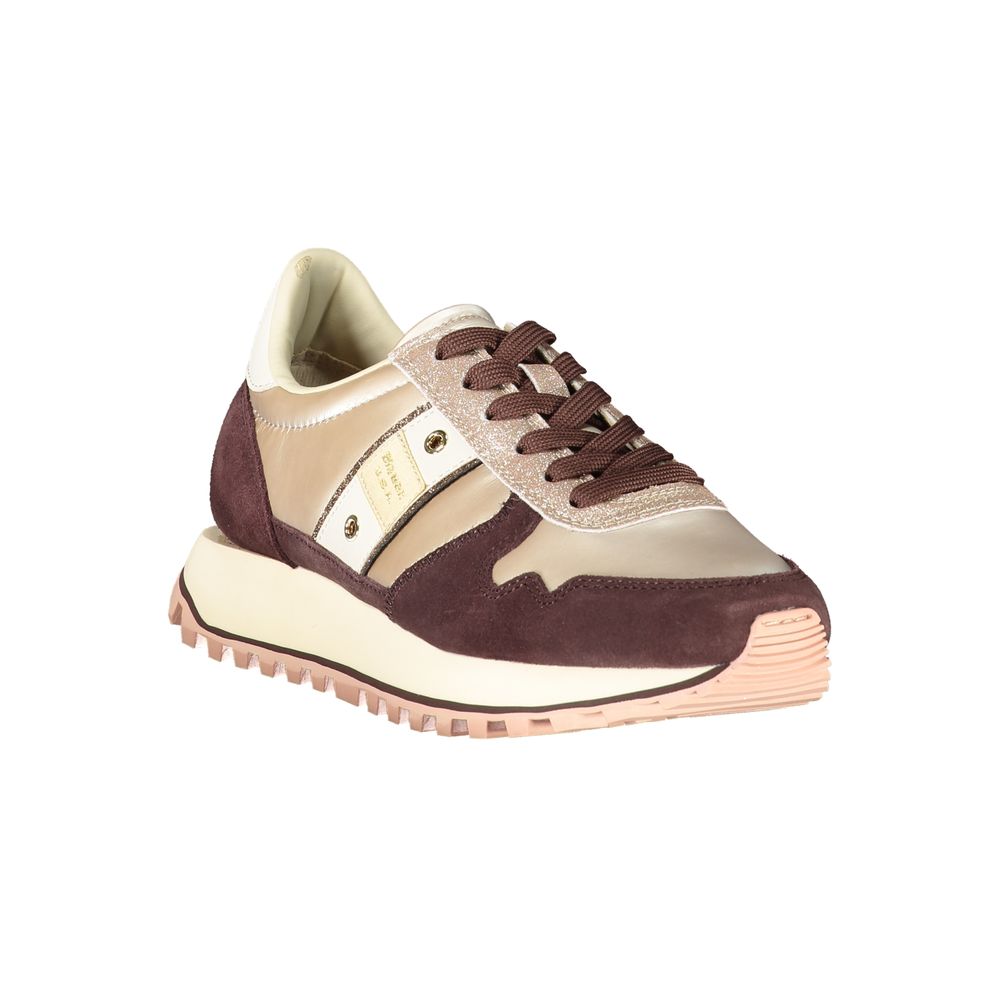 Blauer Beige Leder Damen Sneaker