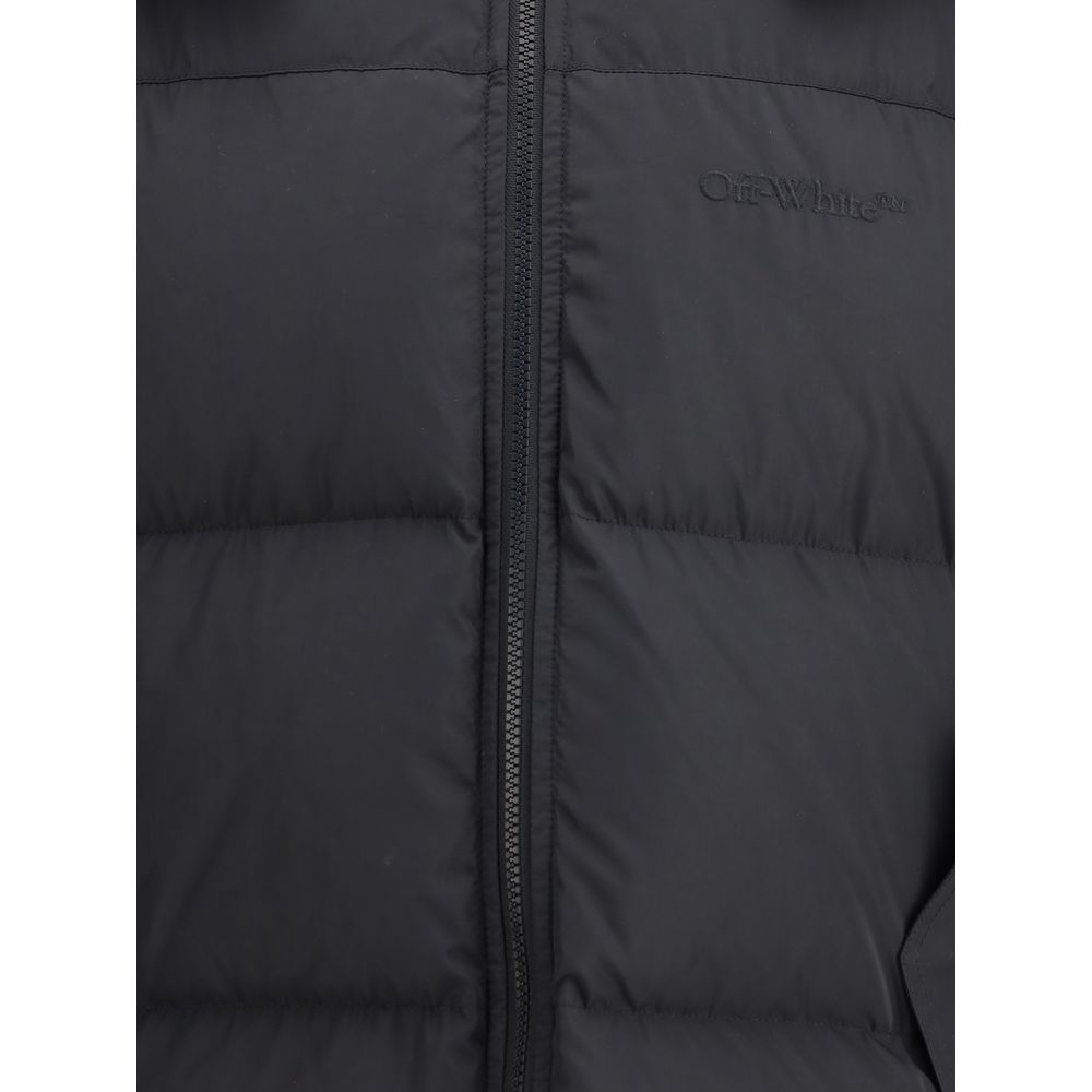 Off-White – Daunenjacke mit diagonalem Pfeil und Kapuze