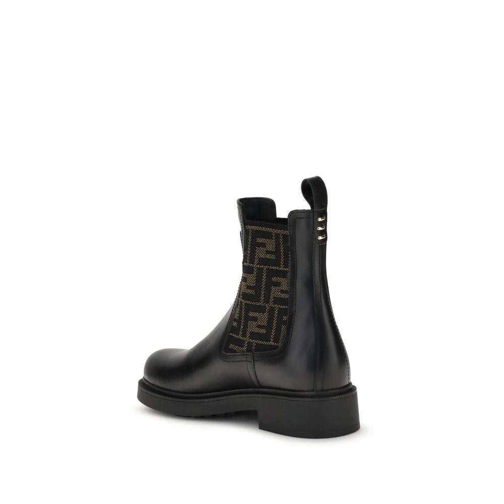 Fendi FF Stiefeletten aus Leder und Stoff