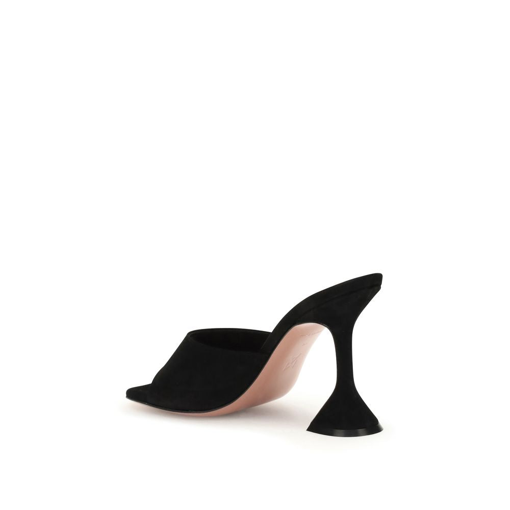 Amina Muaddi Sandalen aus schwarzem Kalbsleder mit Bos Taurus Stiletto-Absatz