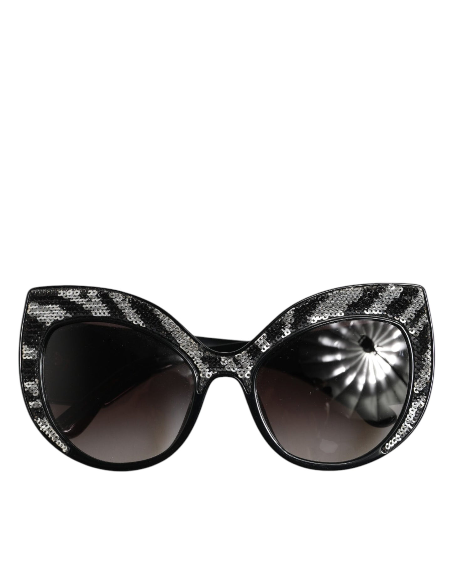 Dolce &amp; Gabbana – Polarisierte Sonnenbrille mit Schmetterlingsmotiv und schwarzen, silbernen Pailletten