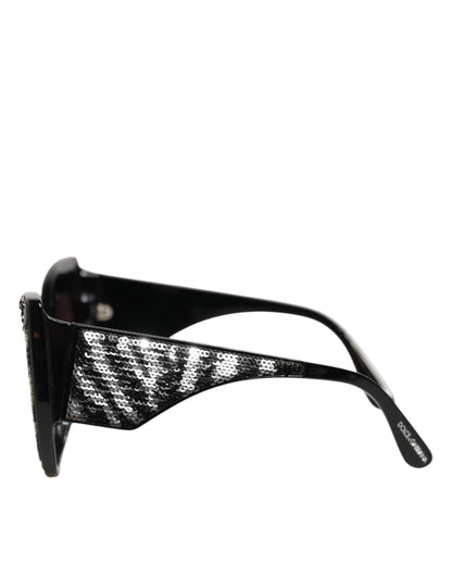 Dolce &amp; Gabbana – Polarisierte Sonnenbrille mit Schmetterlingsmotiv und schwarzen, silbernen Pailletten