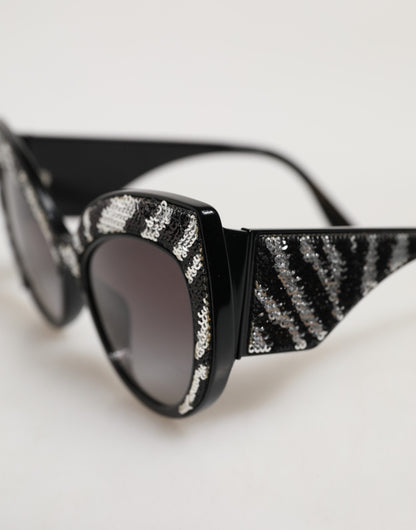 Dolce &amp; Gabbana – Polarisierte Sonnenbrille mit Schmetterlingsmotiv und schwarzen, silbernen Pailletten