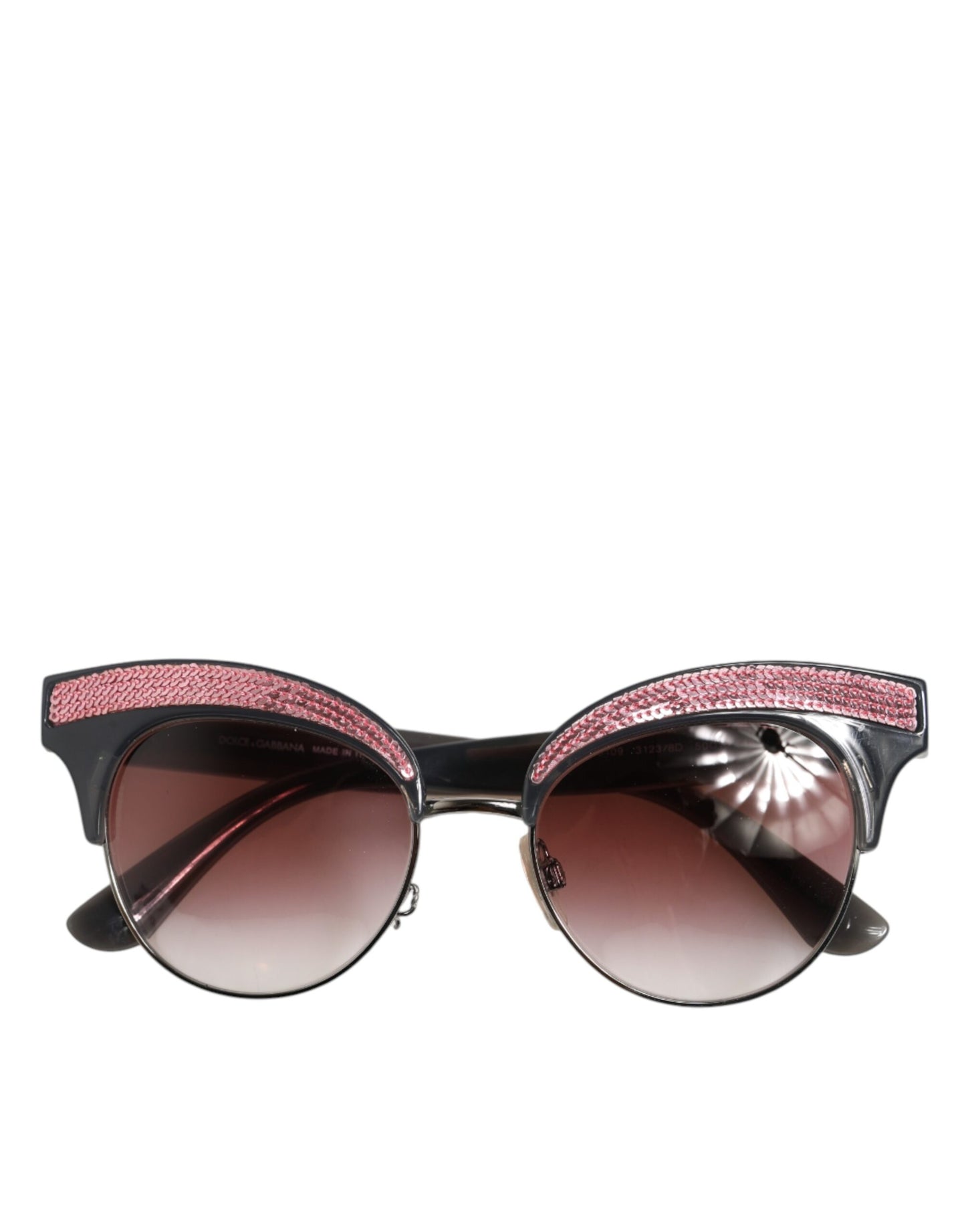 Dolce &amp; Gabbana – Katzenaugen-Sonnenbrille mit verspiegelten Pailletten in Schwarz und Rosa