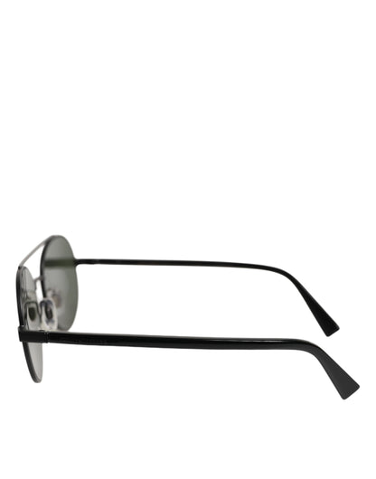 Dolce &amp; Gabbana Sonnenbrille mit mattschwarzem Stahlrahmen und grauen Gläsern