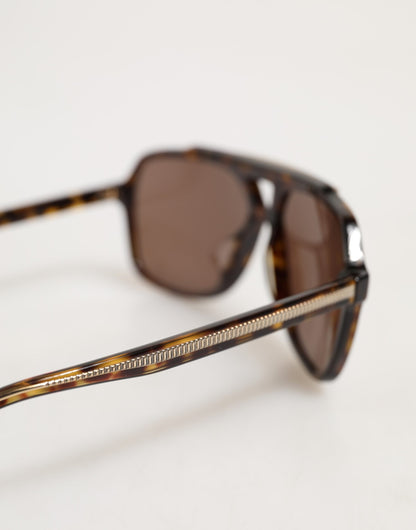 Dolce &amp; Gabbana – Pilotensonnenbrille in Dunkelbraun mit Schildpatt-Rahmen