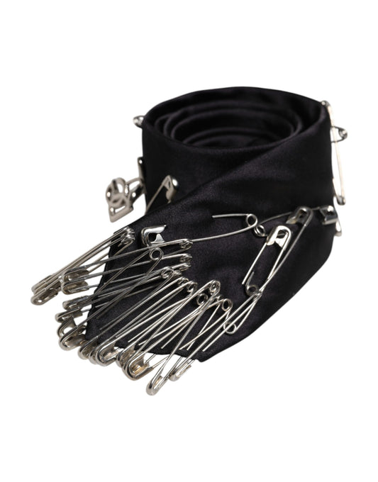 Dolce & Gabbana Schwarze Sicherheitsnadeln Seidenkrawatte verstellbar Accessoire Krawatte