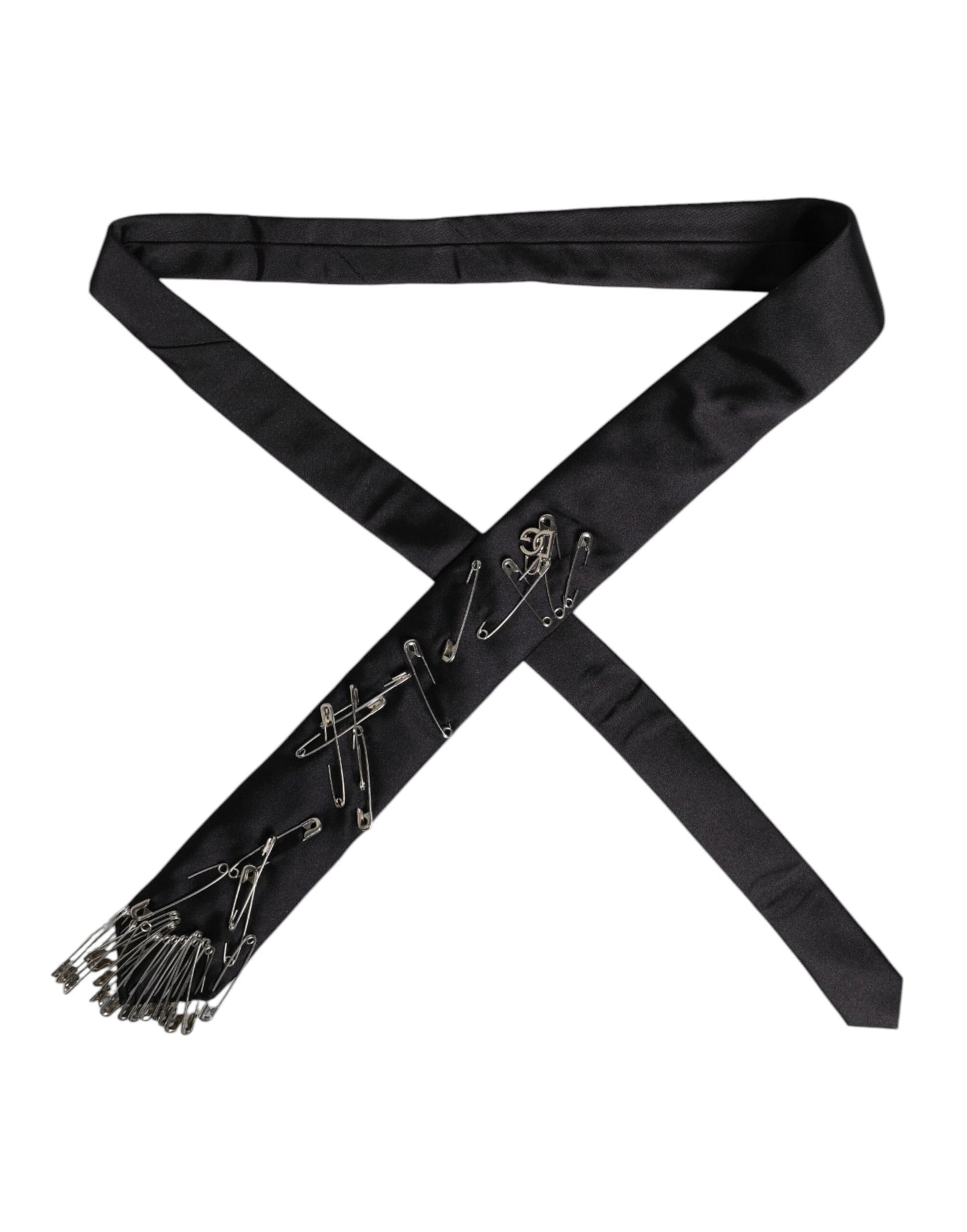 Dolce &amp; Gabbana Schwarze Sicherheitsnadeln Seidenkrawatte verstellbar Accessoire Krawatte