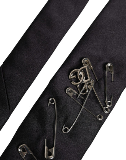 Dolce &amp; Gabbana Schwarze Sicherheitsnadeln Seidenkrawatte verstellbar Accessoire Krawatte