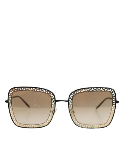 Dolce &amp; Gabbana DG2225 Sonnenbrille mit Spitzenrahmen in Schwarz und Gold mit braunem Farbverlauf