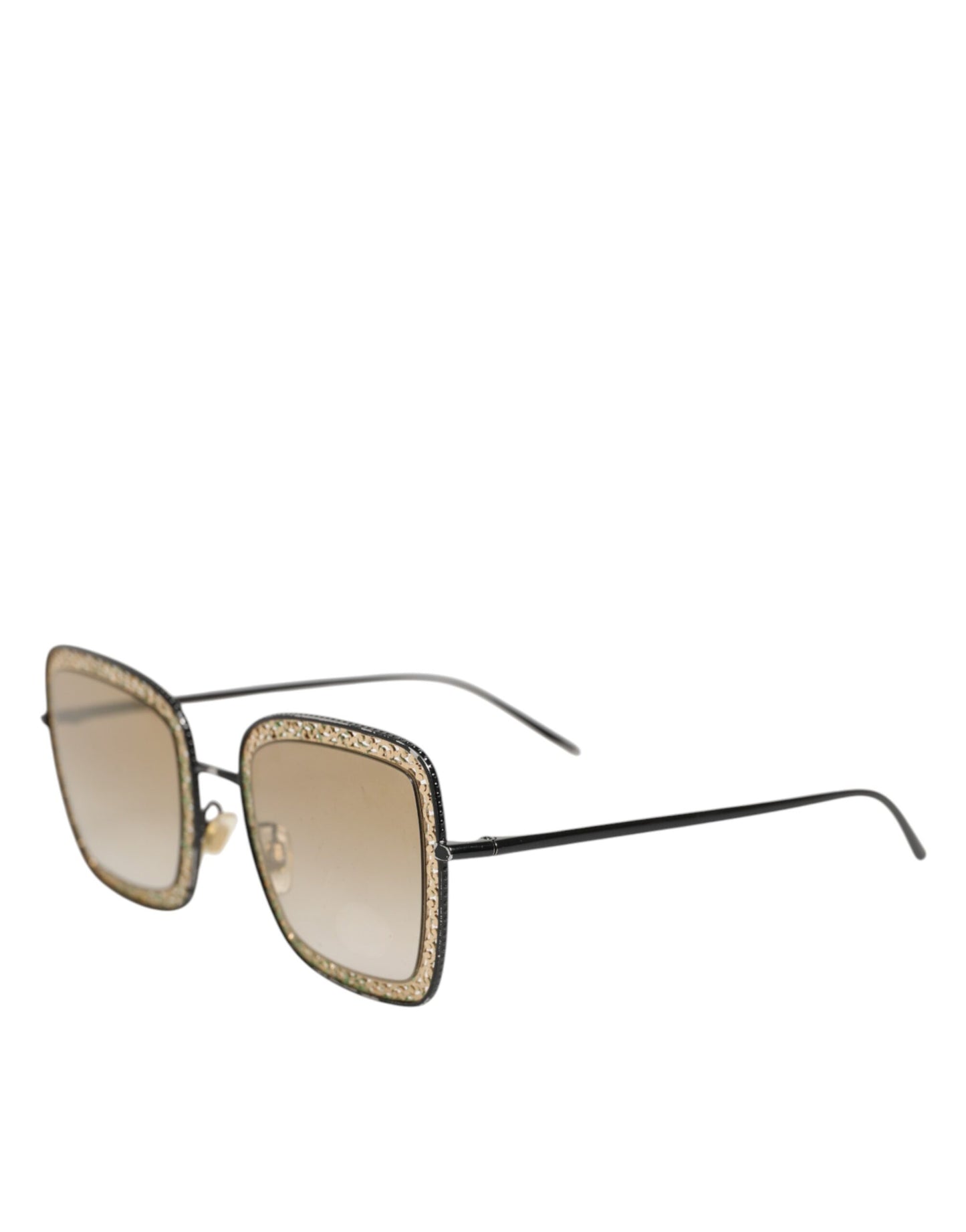Dolce &amp; Gabbana DG2225 Sonnenbrille mit Spitzenrahmen in Schwarz und Gold mit braunem Farbverlauf