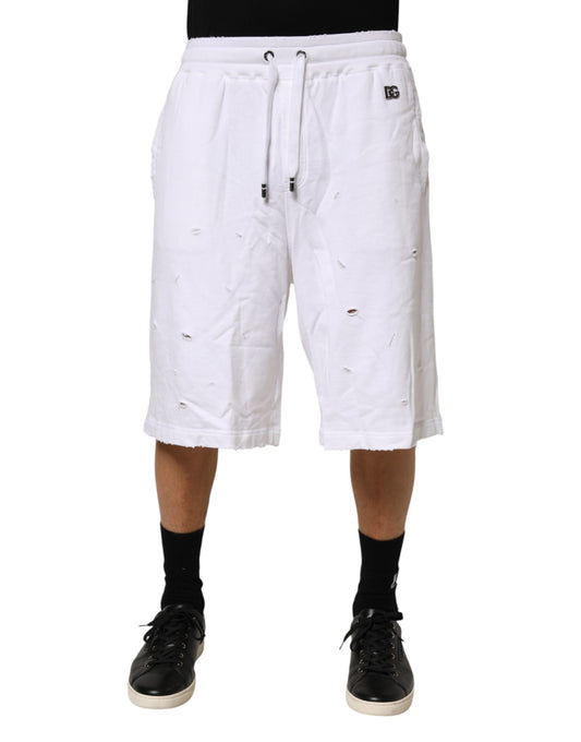 Dolce &amp; Gabbana – Weiße Bermudashorts aus Baumwolle im Used-Look für Herren