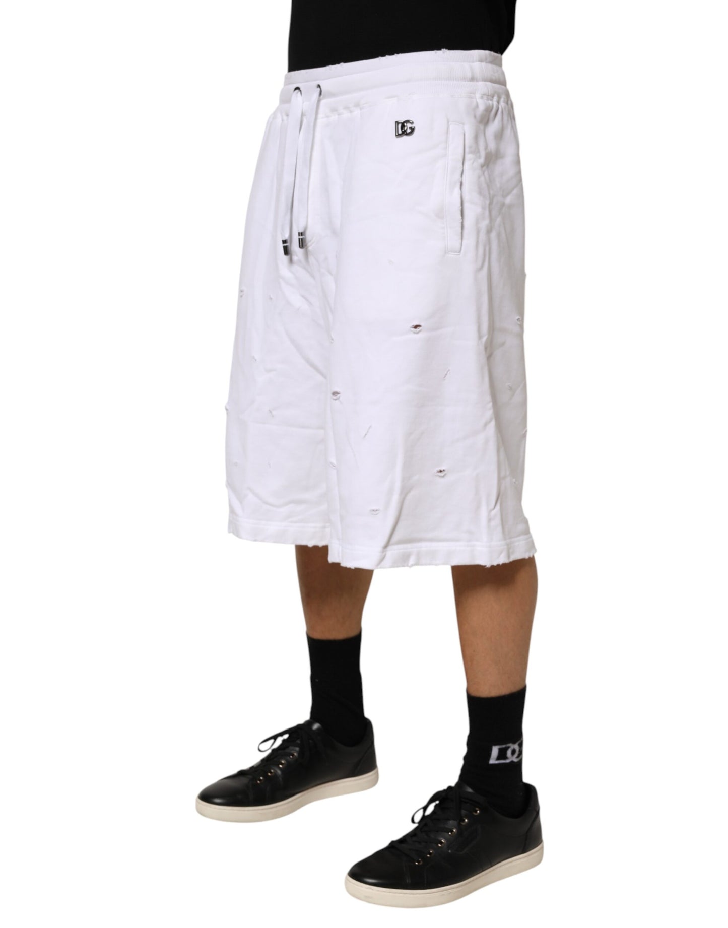 Dolce &amp; Gabbana – Weiße Bermudashorts aus Baumwolle im Used-Look für Herren
