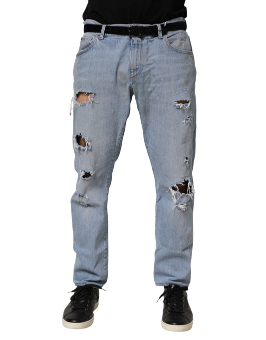 Dolce &amp; Gabbana – Slim-Fit-Jeans aus Baumwolle im Used-Look in Blau