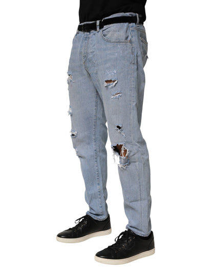 Dolce &amp; Gabbana – Slim-Fit-Jeans aus Baumwolle im Used-Look in Blau