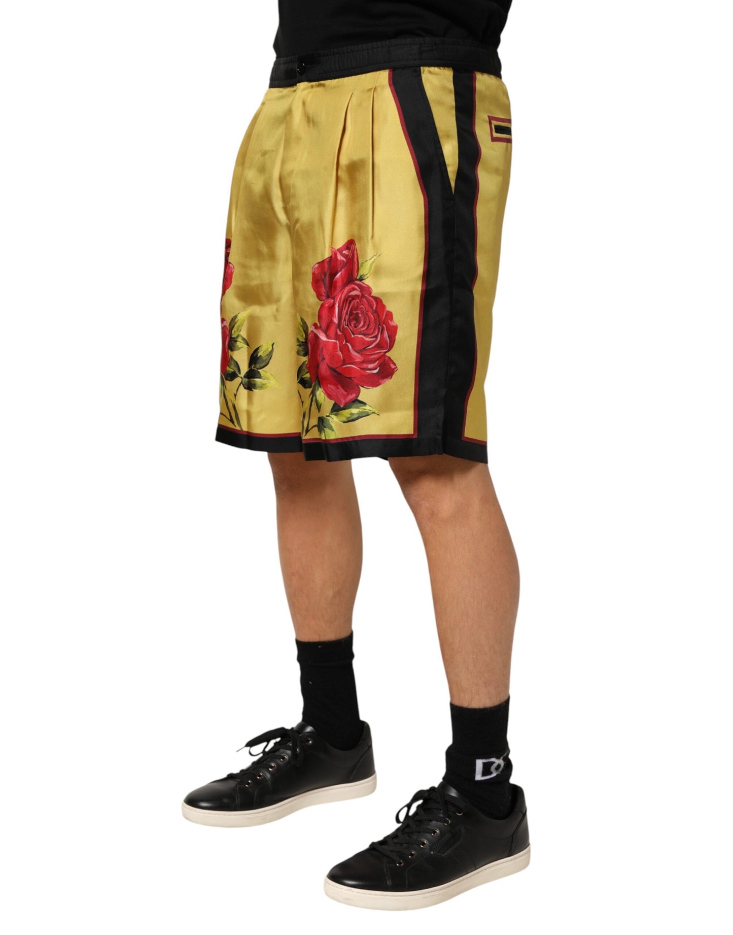 Dolce &amp; Gabbana – Gelbe Bermudashorts aus Seide mit Blumendruck für Herren