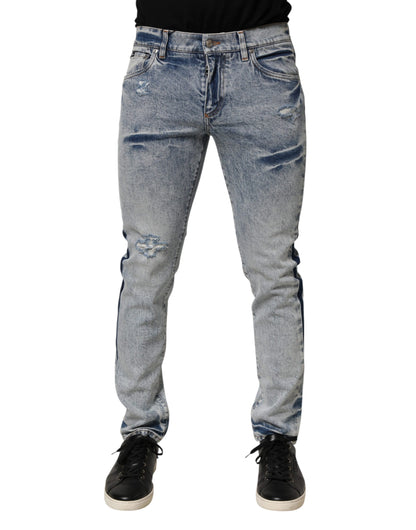 Dolce & Gabbana Blue Tattered Cotton Slim Fit Men Denim Jeans