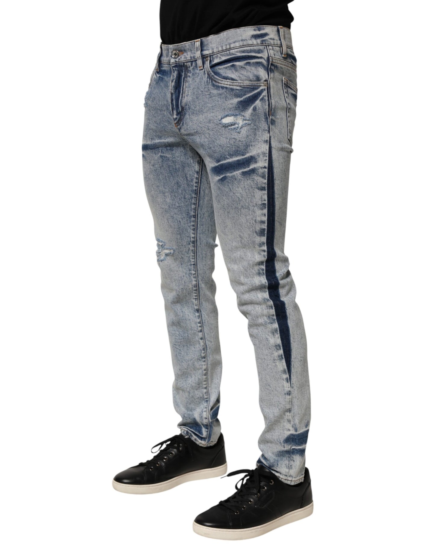 Dolce & Gabbana Blue Tattered Cotton Slim Fit Men Denim Jeans