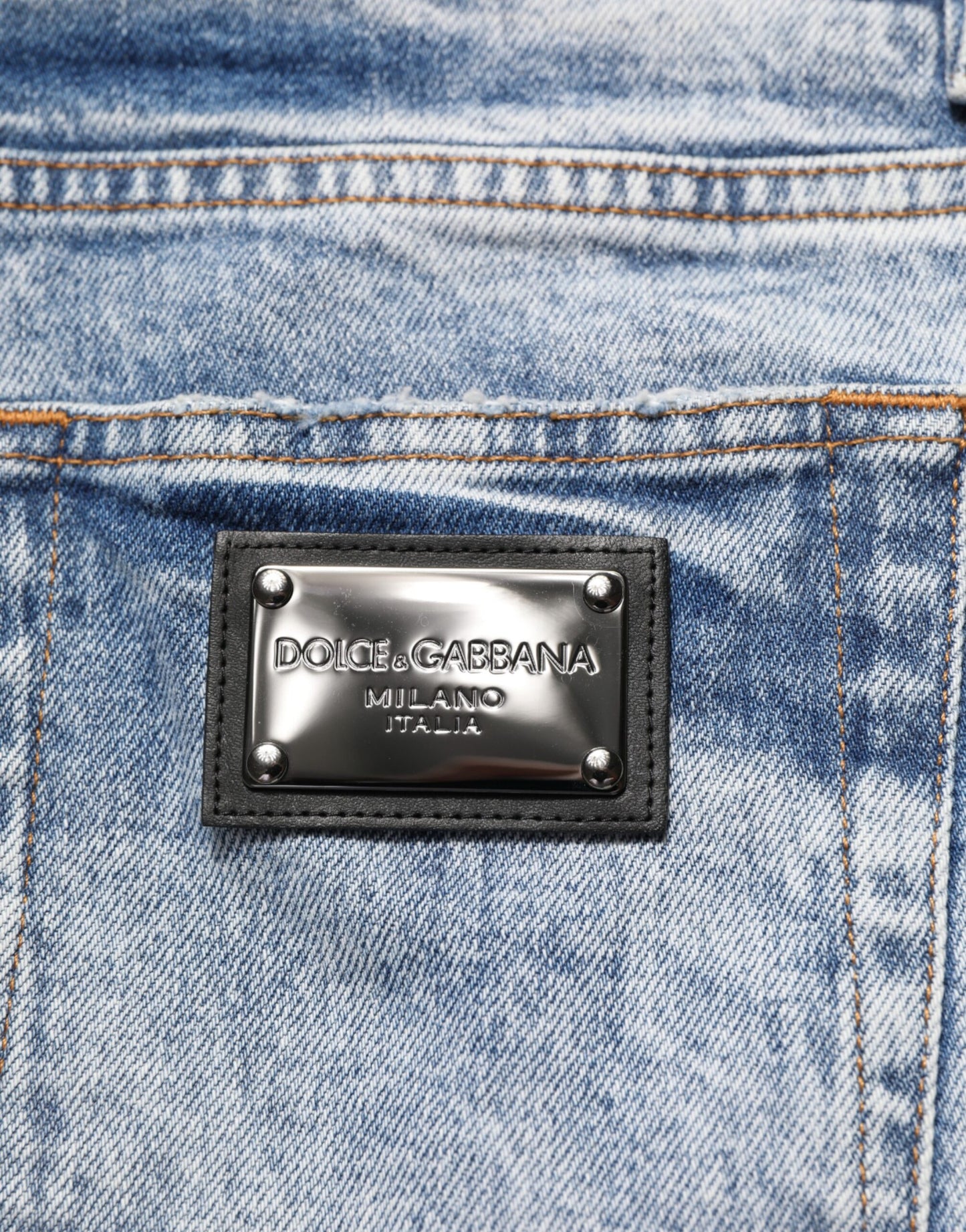 Dolce & Gabbana Blue Tattered Cotton Slim Fit Men Denim Jeans