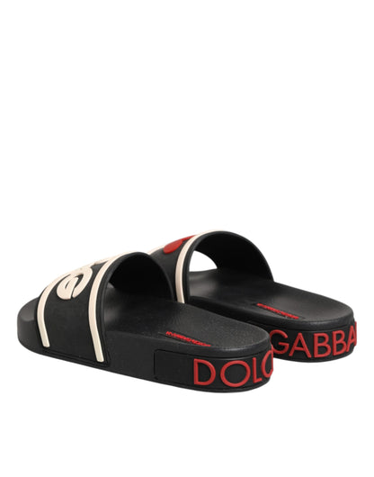 Dolce &amp; Gabbana Schwarze Gummi-Sandalen, Strandschuhe