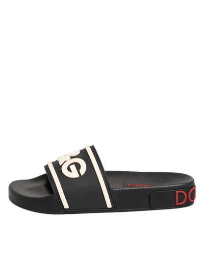 Dolce &amp; Gabbana Schwarze Gummi-Sandalen, Strandschuhe