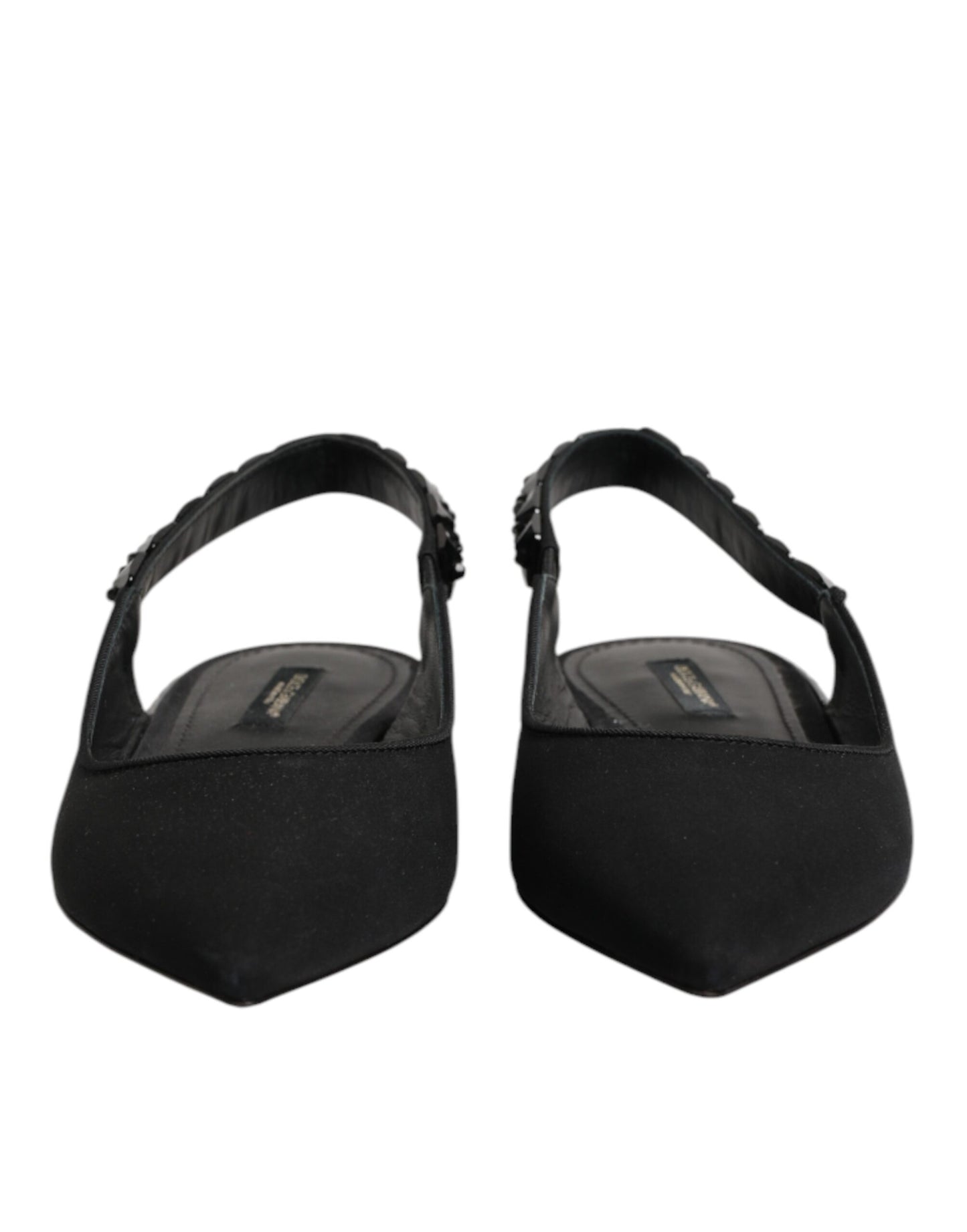 Dolce &amp; Gabbana – Schwarze Slingback-Schuhe aus Charmeuse mit Kristallen