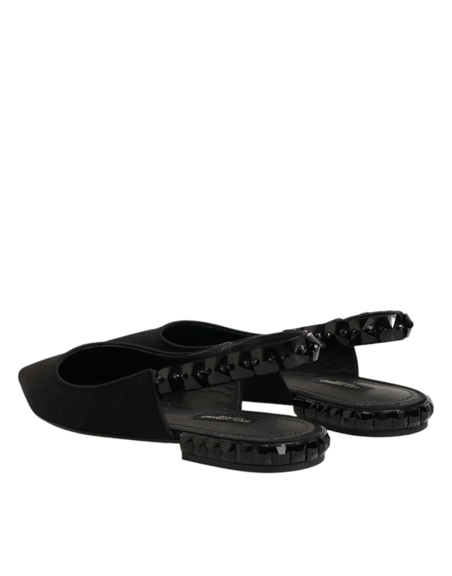 Dolce &amp; Gabbana – Schwarze Slingback-Schuhe aus Charmeuse mit Kristallen