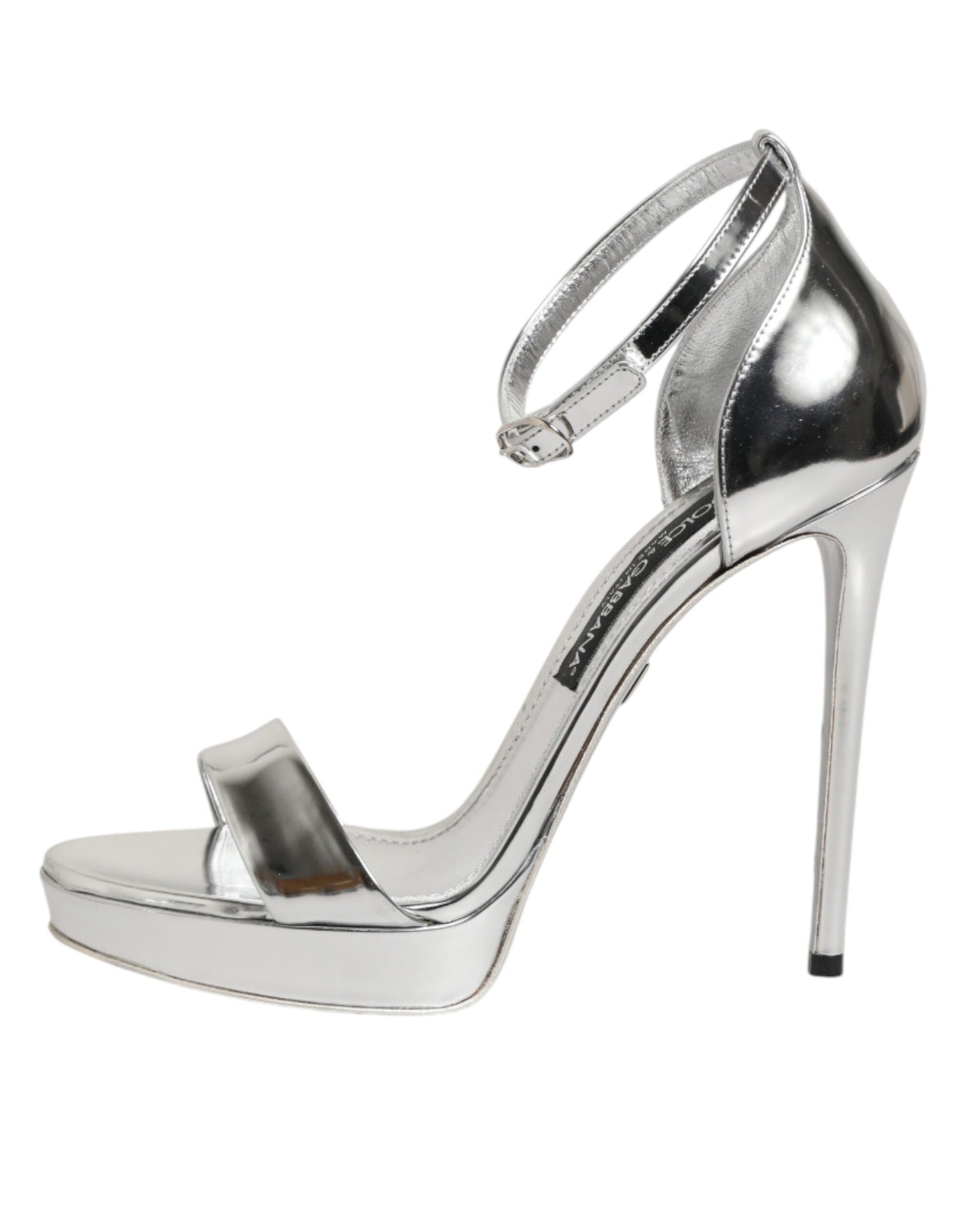 Dolce &amp; Gabbana Keira Sandalen aus silbernem Leder mit Plateau