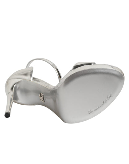 Dolce &amp; Gabbana Keira Sandalen aus silbernem Leder mit Plateau