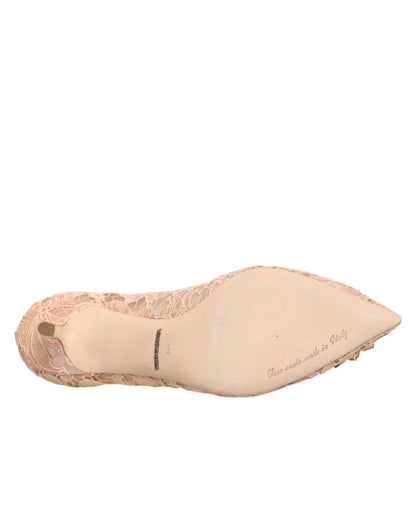 Dolce & Gabbana Beige Taormina Lace Crystal Heel Pumps Shoes