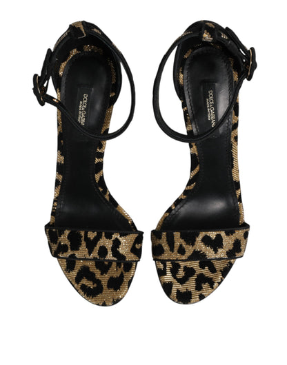 Dolce &amp; Gabbana Gold Leopard Knöchelriemen Heels Sandalen Schuhe