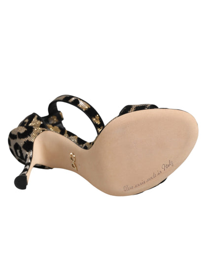 Dolce &amp; Gabbana Gold Leopard Knöchelriemen Heels Sandalen Schuhe
