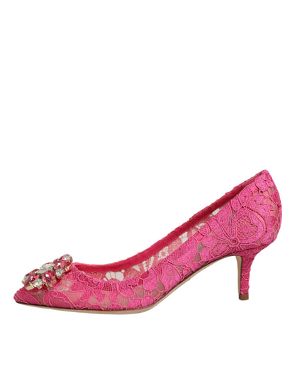 Dolce & Gabbana Pink Taormina Lace Crystal Heels Pumps Shoes