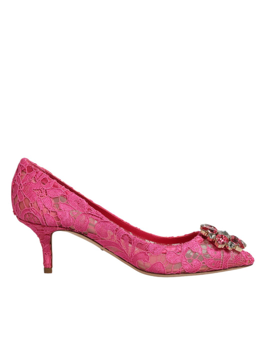 Dolce & Gabbana Pink Taormina Lace Crystal Heels Pumps Shoes