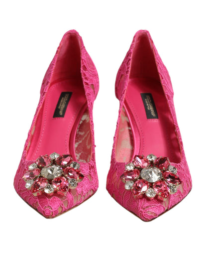Dolce & Gabbana Pink Taormina Lace Crystal Heels Pumps Shoes