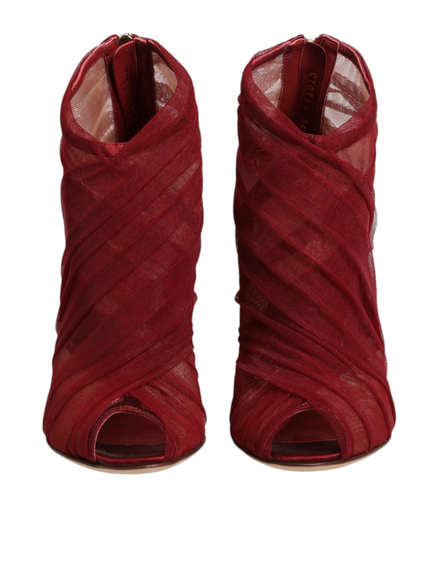 Dolce &amp; Gabbana Rote Tüll-Stiefeletten mit Stiletto-Absatz