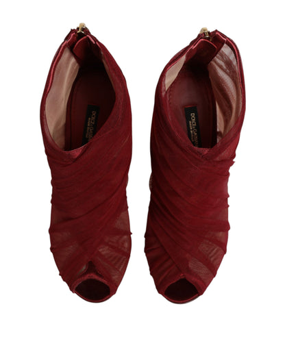 Dolce &amp; Gabbana Rote Tüll-Stiefeletten mit Stiletto-Absatz