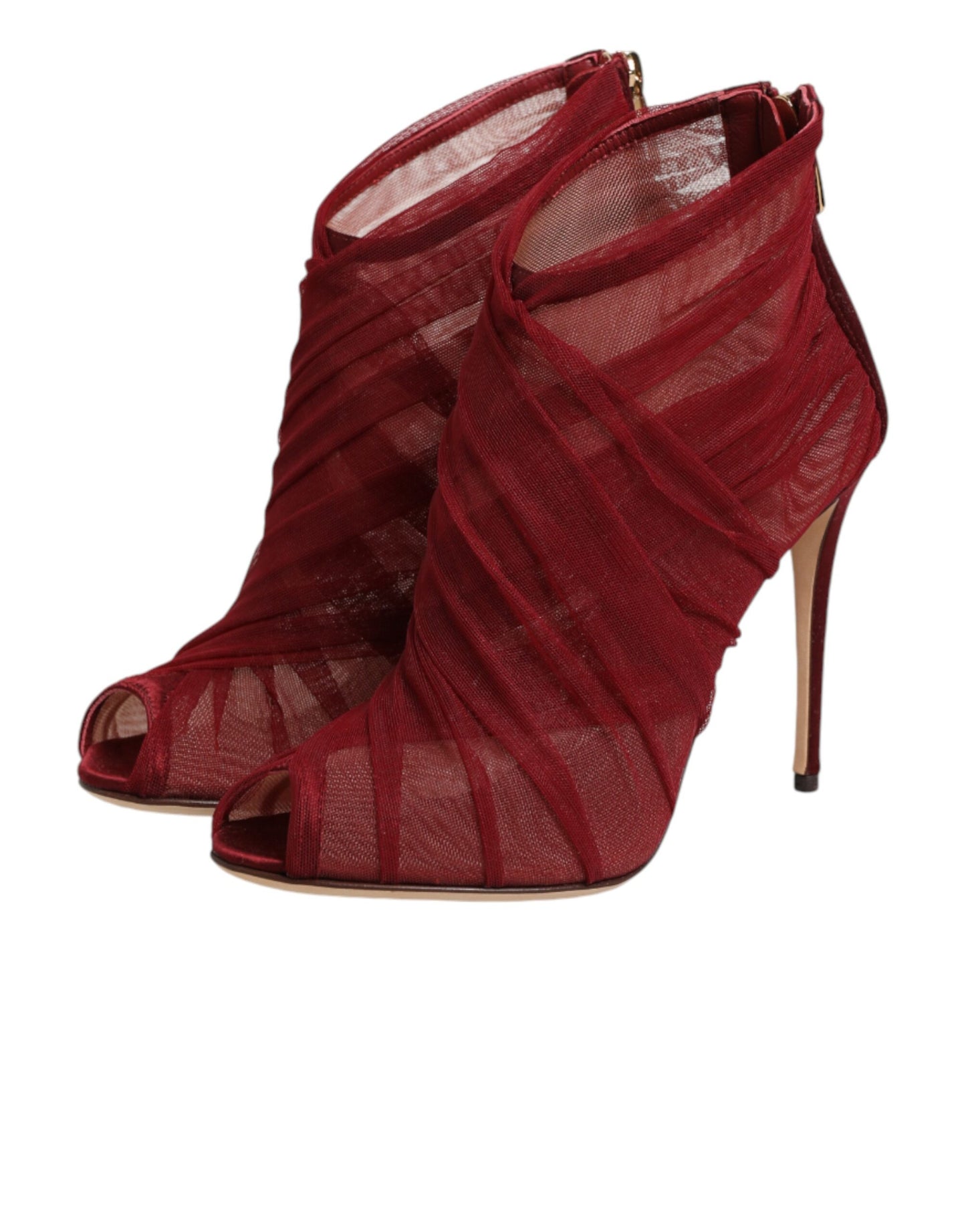 Dolce &amp; Gabbana Rote Tüll-Stiefeletten mit Stiletto-Absatz