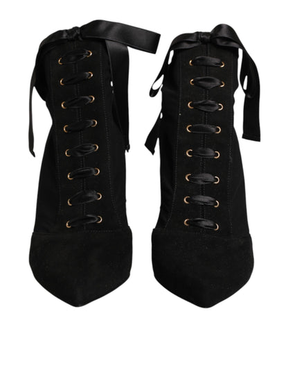 Dolce &amp; Gabbana Schwarze Stiletto-Absätze Schnürstiefel Schuhe