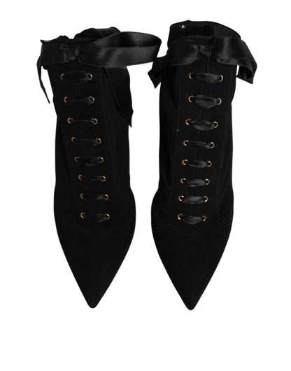 Dolce &amp; Gabbana Schwarze Stiletto-Absätze Schnürstiefel Schuhe
