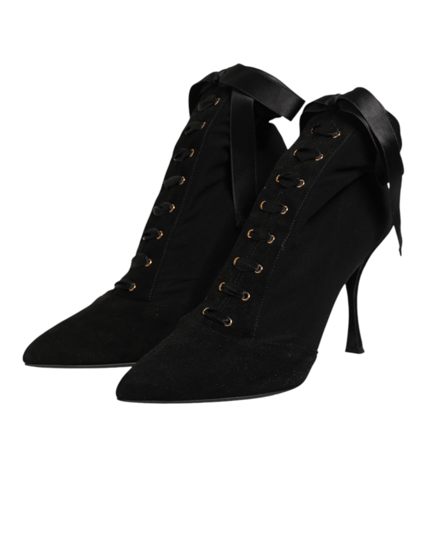 Dolce &amp; Gabbana Schwarze Stiletto-Absätze Schnürstiefel Schuhe