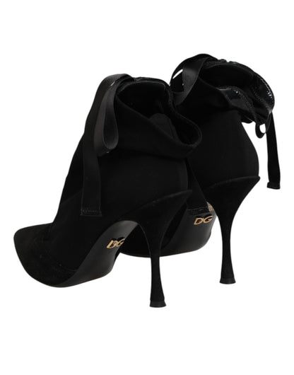 Dolce &amp; Gabbana Schwarze Stiletto-Absätze Schnürstiefel Schuhe