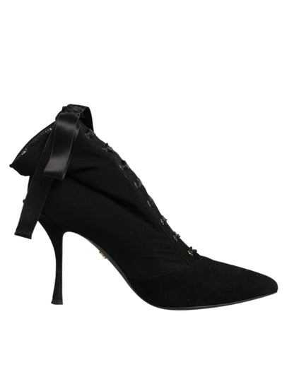 Dolce &amp; Gabbana Schwarze Stiletto-Absätze Schnürstiefel Schuhe