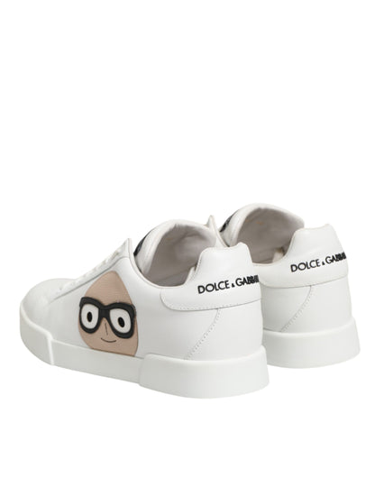 Dolce & Gabbana White Leather #DGFamily Casual Sneakers Shoes